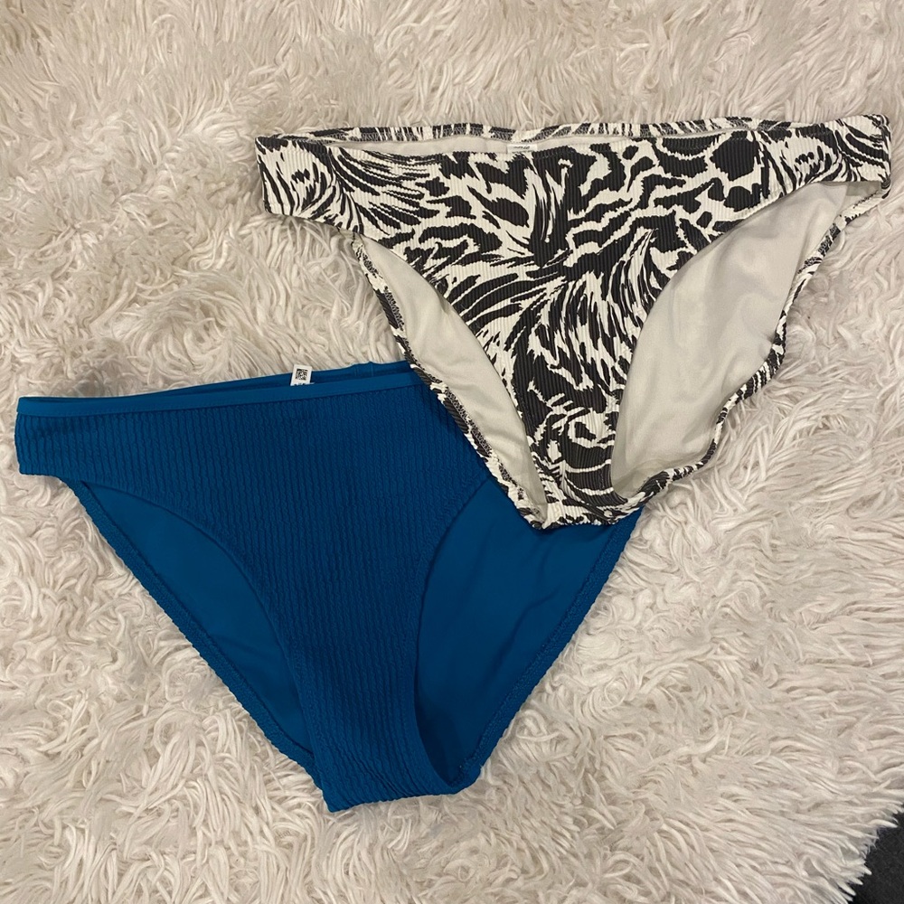 Aerie Ribbed Bikini Bottoms Set of 2 Teal and B&W Print Medium